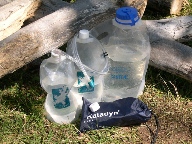 Hydration system. Get water from the stream, pump or boil from the big bag