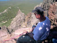 Jim, providing a fast and secure sitting hip belay.