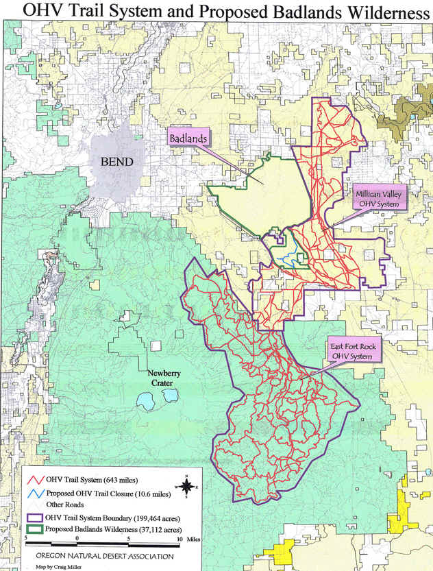 Map of OHV trails adjoining the Badlands east of Bend Oregon