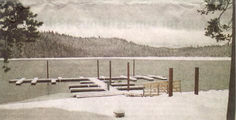 The boat dock at Elk Lake Resort in winter